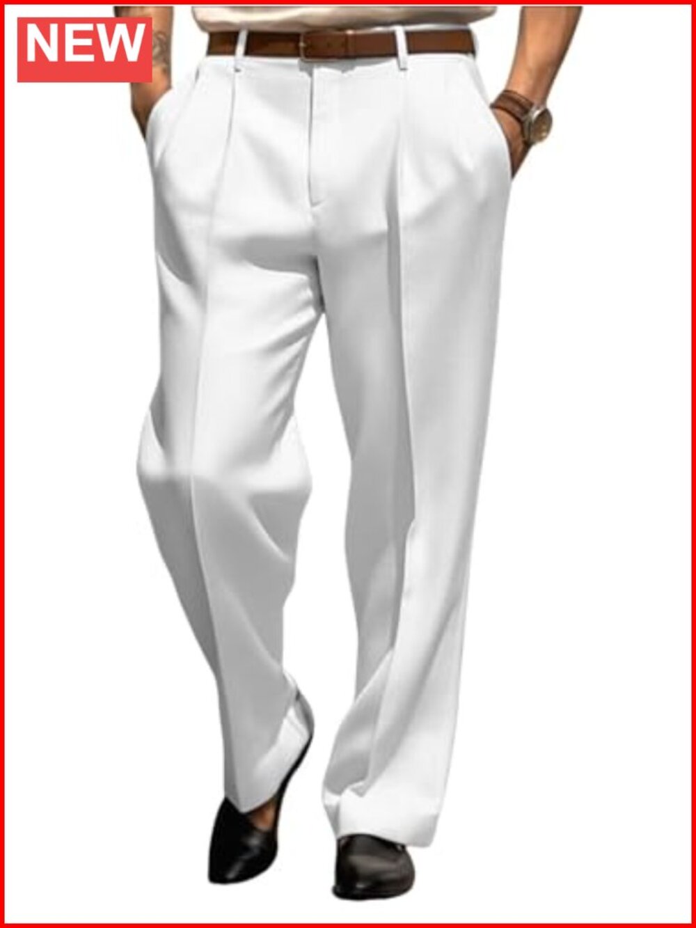 Men's Pleated Dress Pants Straight Leg Trouser Polyester Viscose Business
